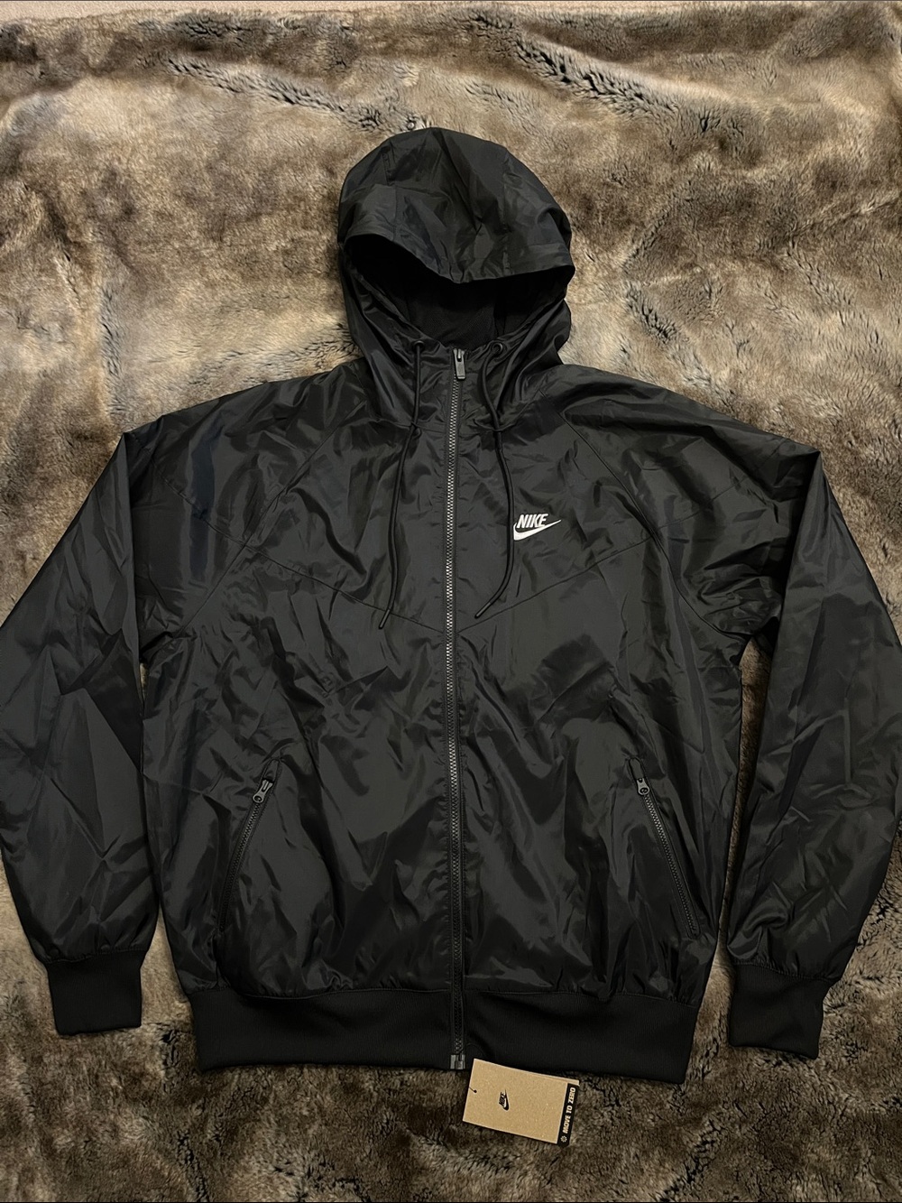 Nike Windbreaker Jacket Mens S black full zip pockets lined hood vented $100
